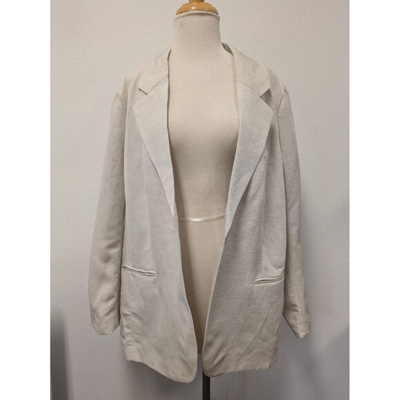 H&M Ivory Linen Blend Double Breasted Single Button Blazer Jacket sz XL Office - Picture 3 of 10
